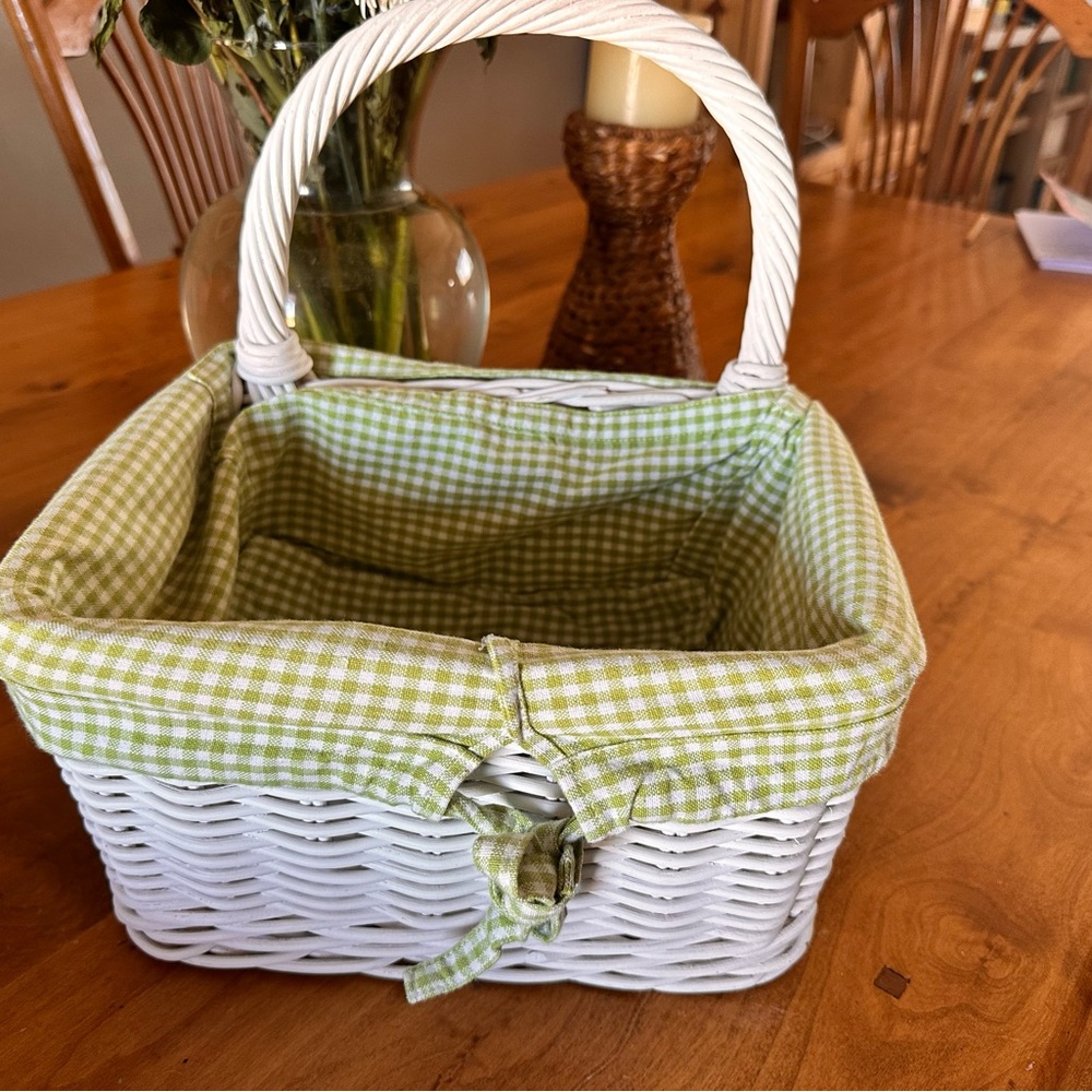 Pottery Barn Kids Green Gingham Fabric Basket